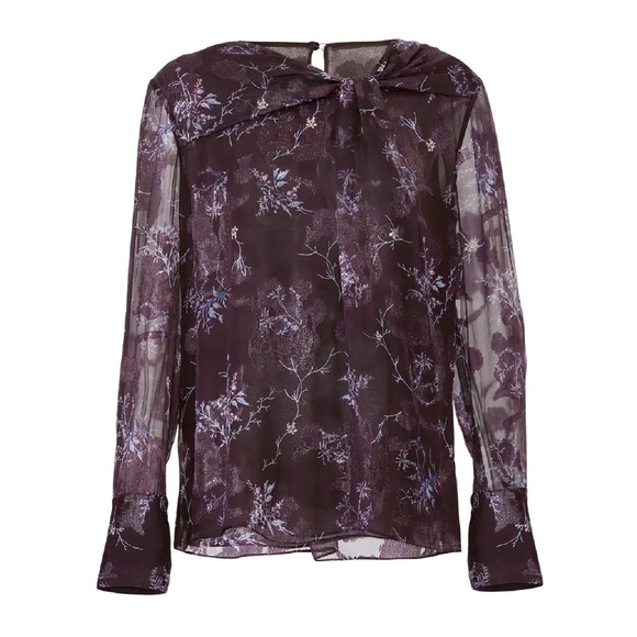 Grey by Jason WU Winter Floral Knot Blouse Silk Embroidery Purple Silver 2 / XS - Picture 4 of 8
